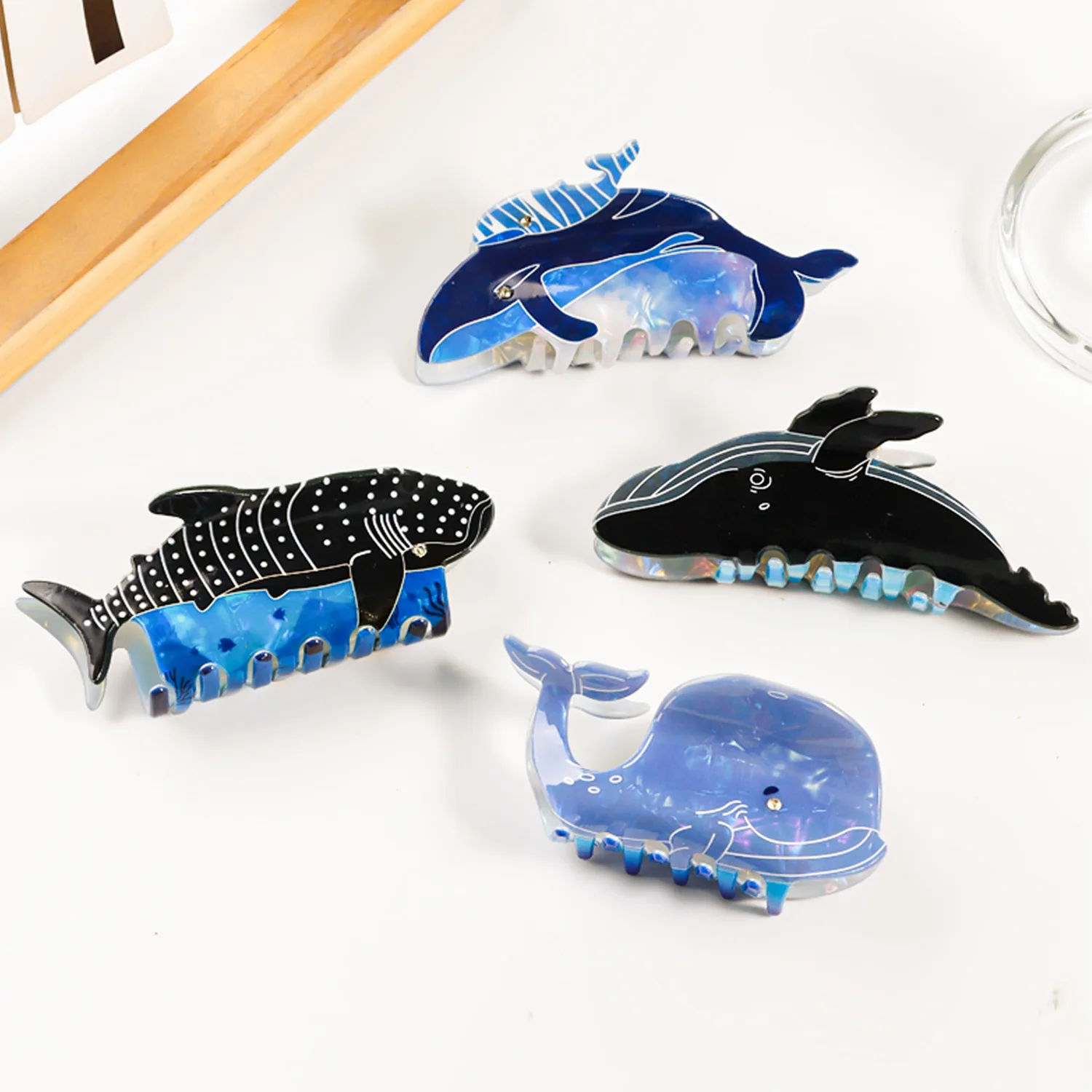 luxury designer jewelry Ocean series blue printed whale dolphin Crab hair clip 2024  trend Hair accessories for woman