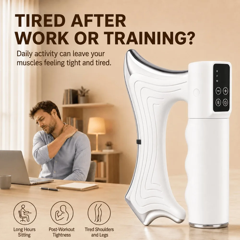 Electric Gua Sha Massager, EMS Microcurrent Heated Fascia Scraper, Deep Tissue Massage Tool for Office Fitness Muscle Recovery