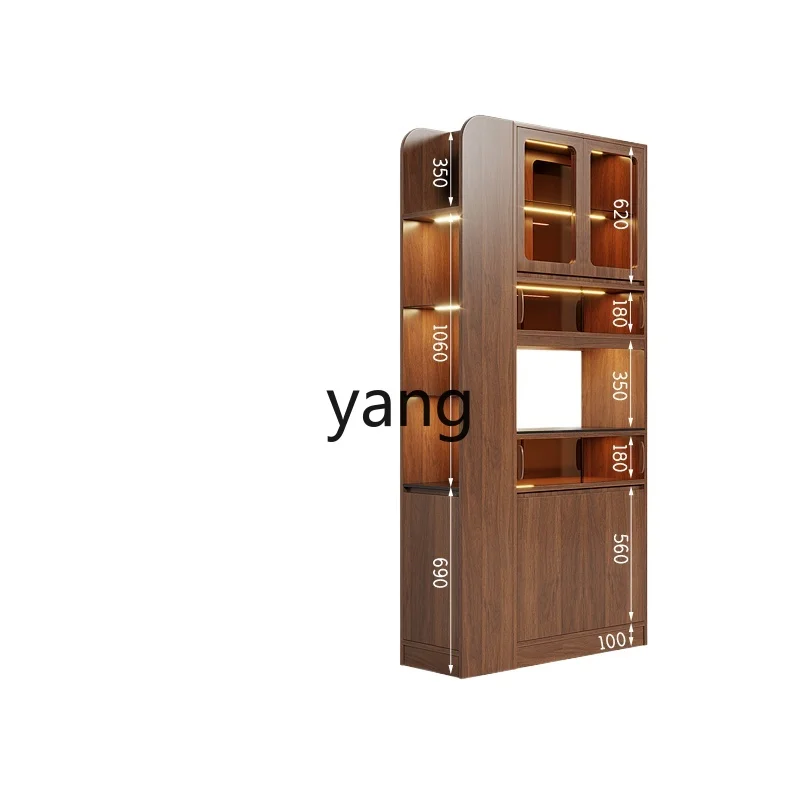LHM  solid wood entrance door double-sided entrance cabinet living room partition cabinet black walnut wine cabinet