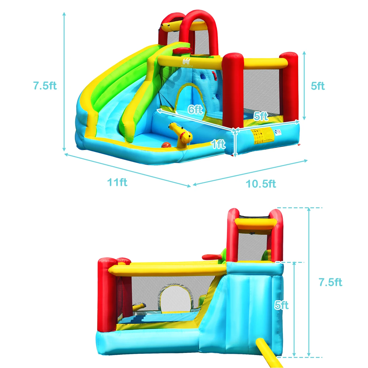 Inflatable Kids Water Slide Jumper Bounce House Splash Water Pool W/ 550W Blower