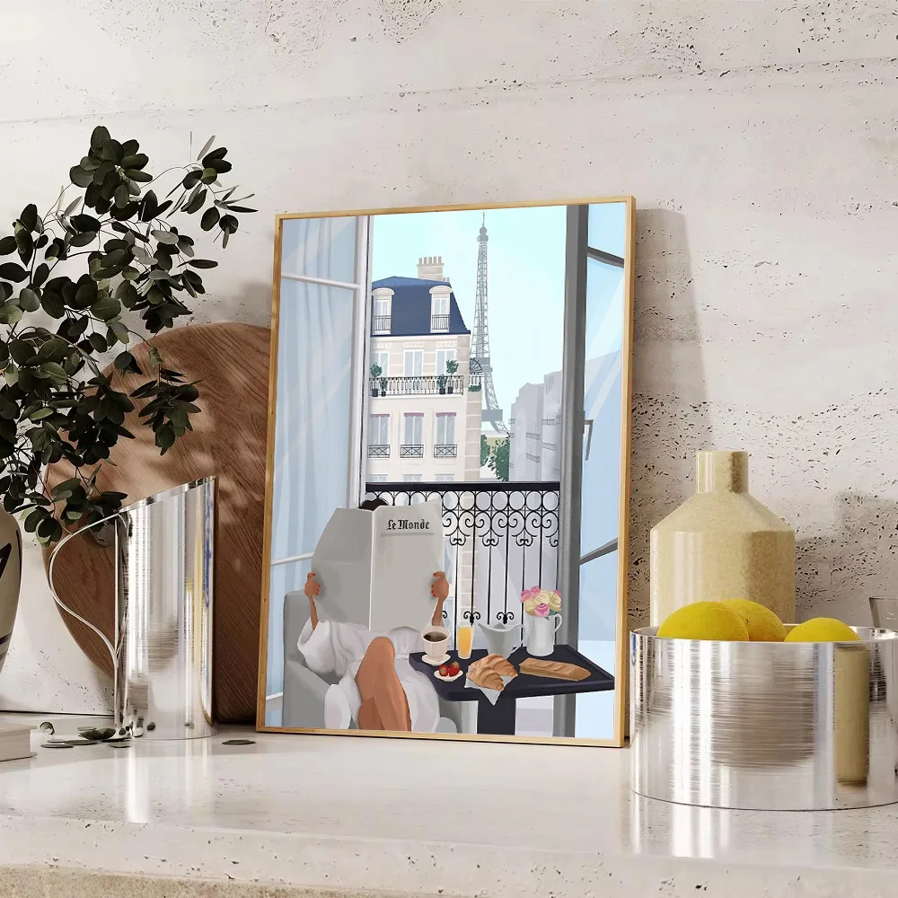 Arte de pared de cafetería de París, decoración francesa, impresión de cocina Vintage, desayuno parisino, lienzo impreso, decoración del hogar, regalo
