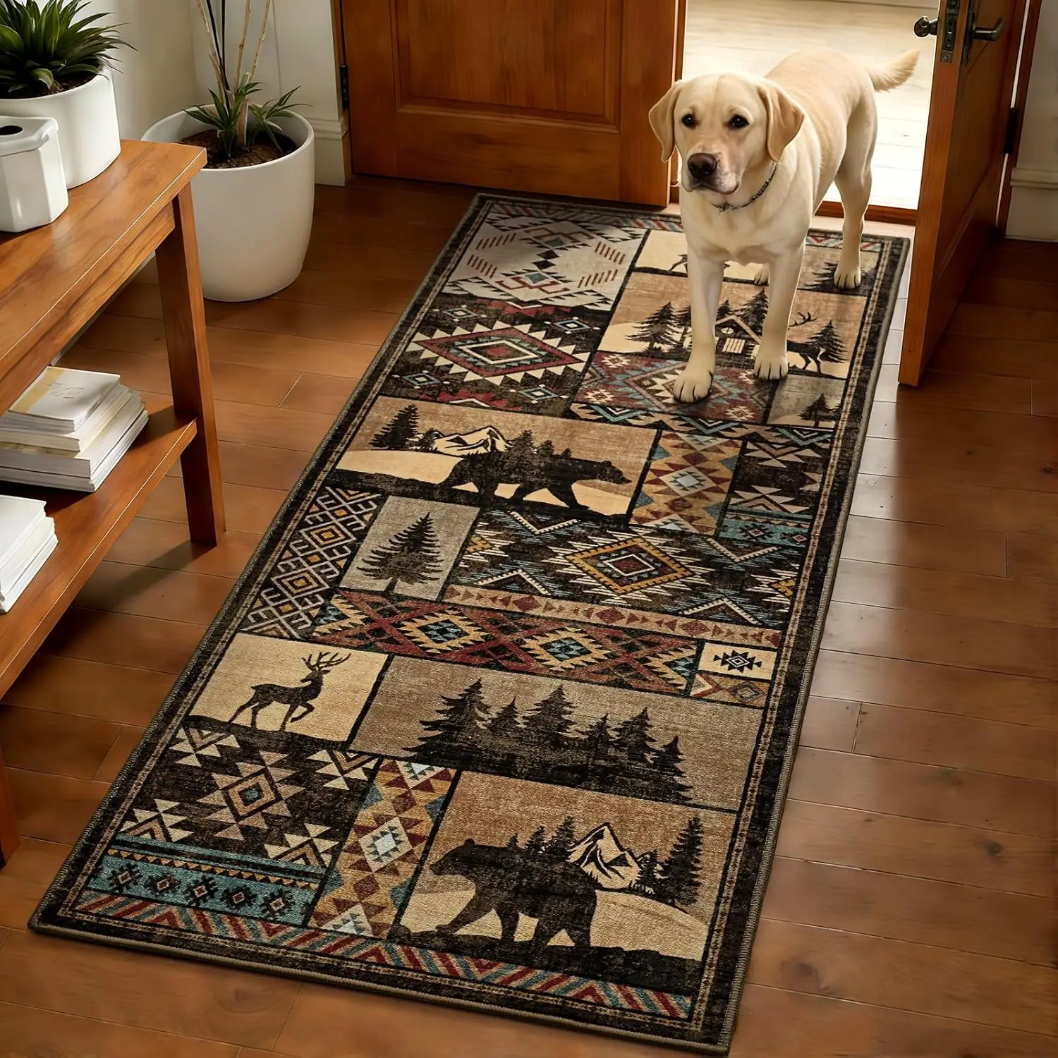Cabin Style Wildlife Floor Mat Bear Deer and Pine Tree Print Non-Slip Washable Rug for Entryway Balcony Cabin Home Decor - view 3