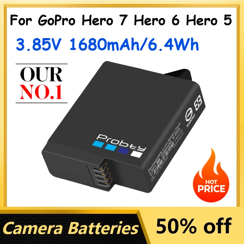 

3.85V 1680mAh/6.4Wh Rechargeable High quality Li-ion Battery for GoPro Hero 7 Hero 6 Hero 5 Camera Batteries with Charger Box