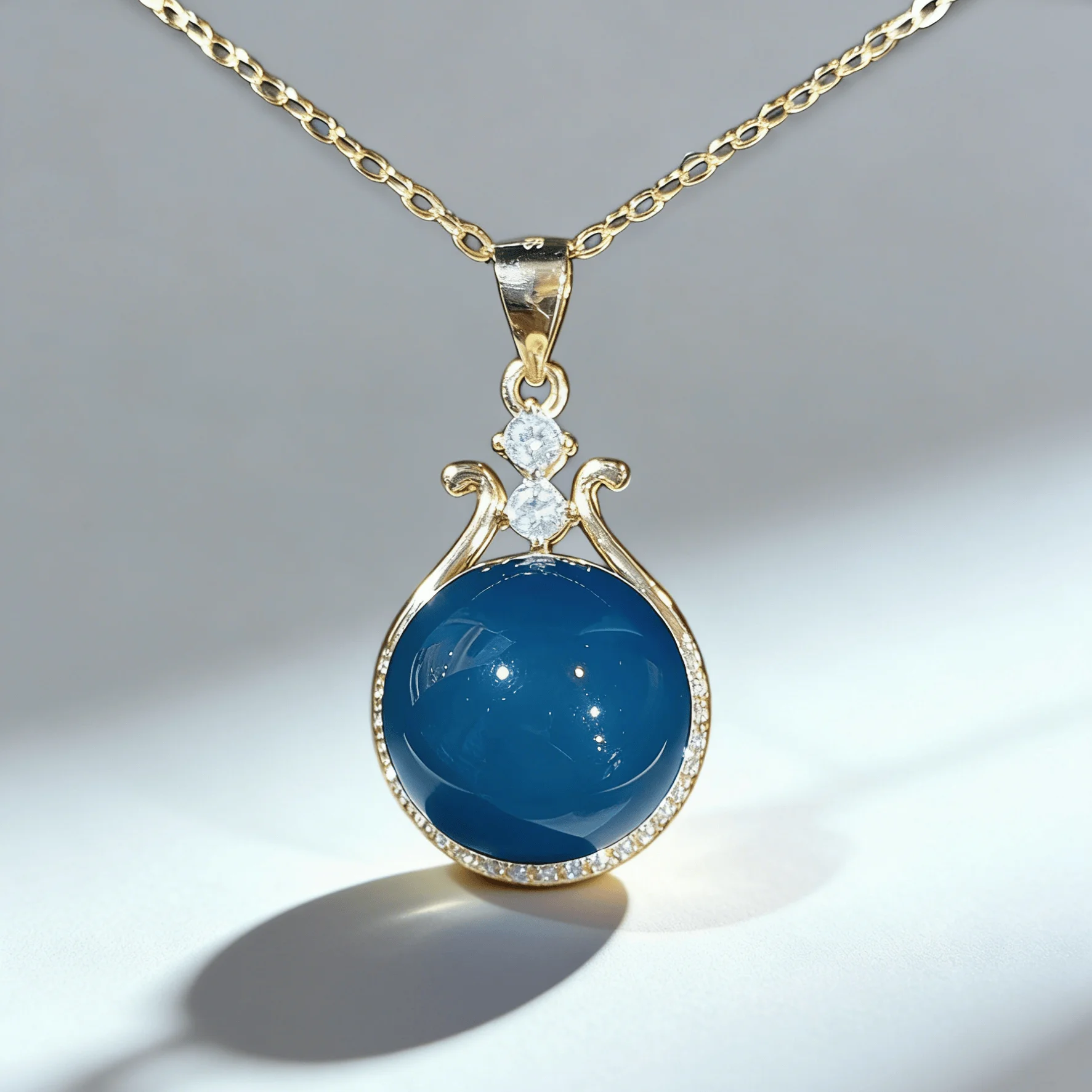 

Natural Mexican Blue Amber Pendant Sterling Silver Teardrop Necklace Women Minimalist Luxury Jewelry Gift 12mm