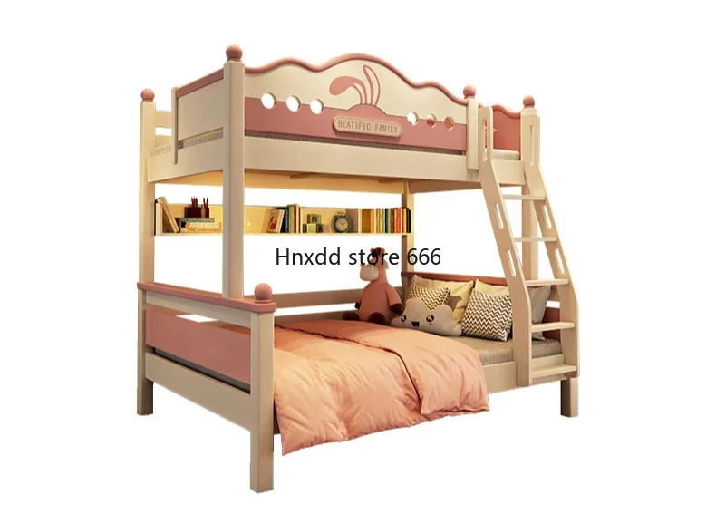 

Pink up and down bed princess solid wood child and mother bed