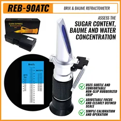 3in1 Honey Refractometer 58-90%/12-27%/38-43Be' Brix Moisture Baume Tester Meter ATC Test Kit With Calibration Oil And Block