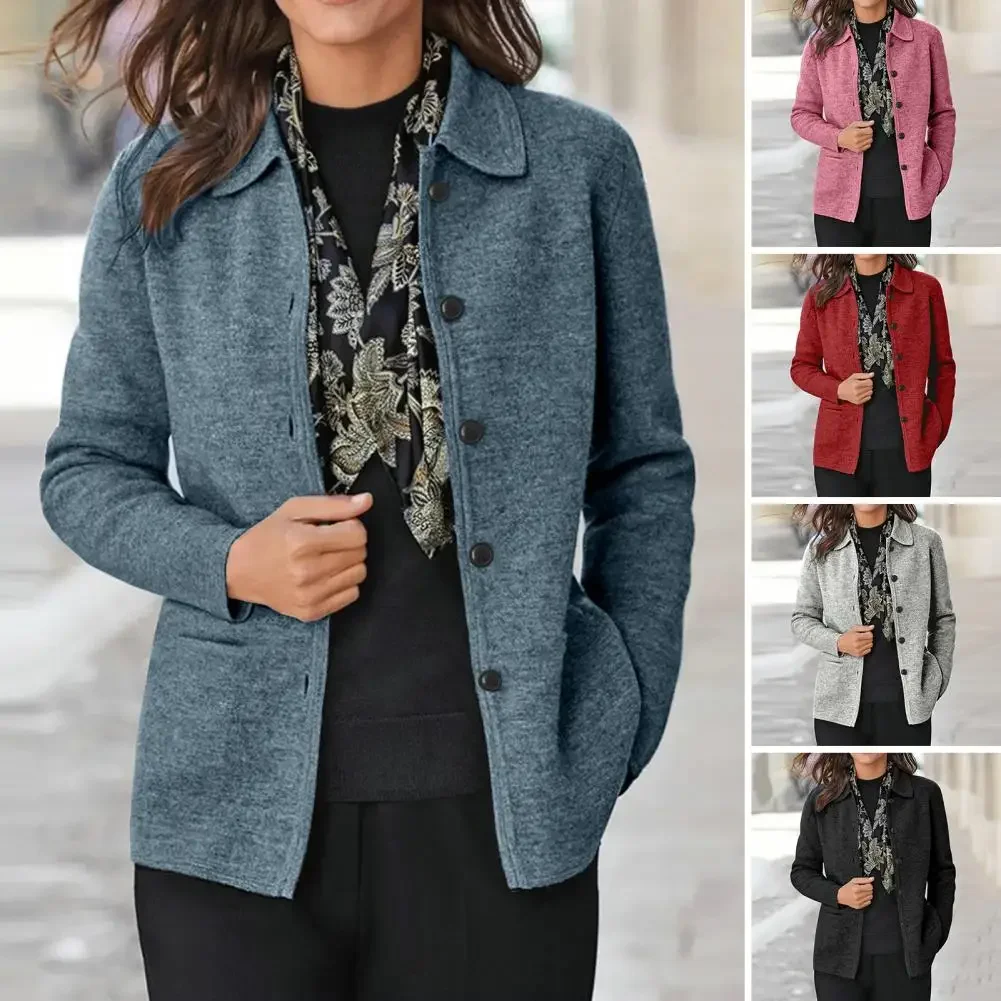 Herbst Winter Frauen Mantel einfarbig Turn-Down-Kragen Dame Jacke Pendler Stil einreihige weibliche Outwear für den täglichen Gebrauch