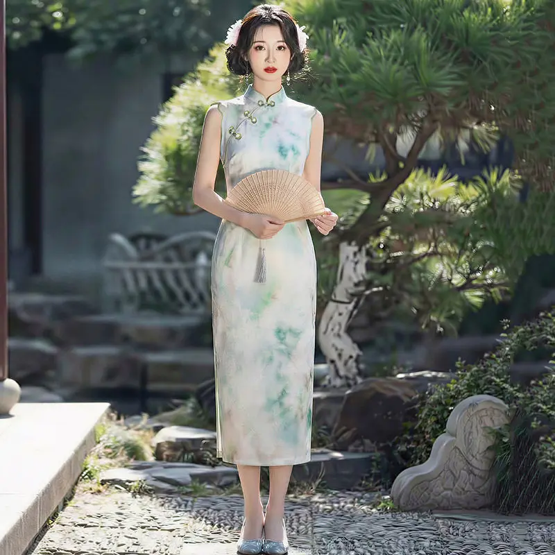 

Green New Chinese Style Sleeveless Long Cheongsam Improved Young Style 2026 New Women's Spring and Summer Qipao Dress