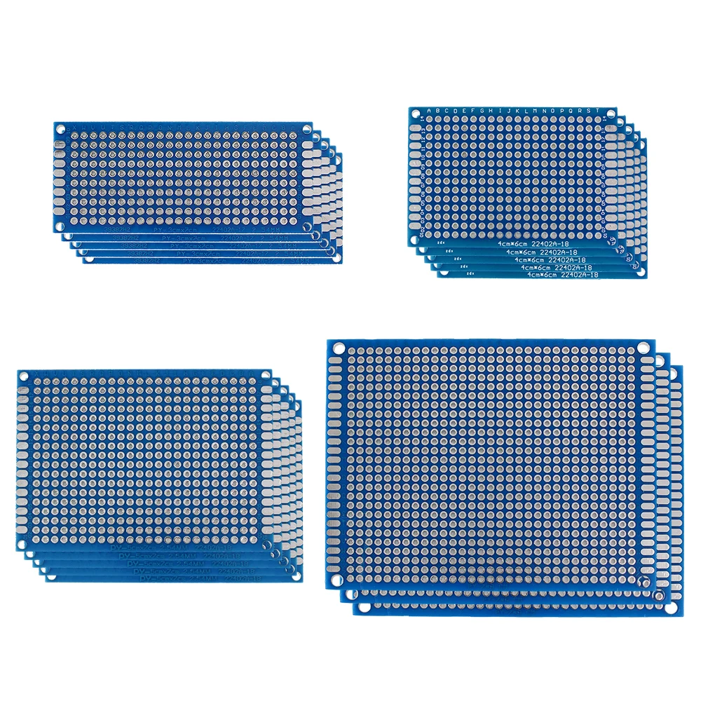 18PCS Prototype PCB Board Kit in Multiple Dimensions 3x7 4x6 5x7 7x9cm Blue Double Sided Board, for Electronics Projects DIY Kit