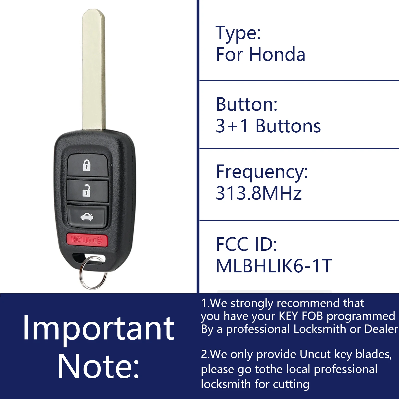 OHMSEN For 2013 2014 2015 Honda Accord 4B Keyless Remote Key Fob MLBHLIK6-1T 4 Buttons