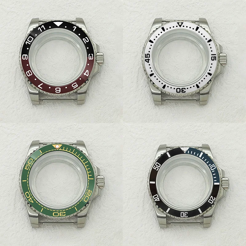 

40mm SUB Silver Case Sapphire Glass Transparent Back Cover Fits 20mm Watch strap Fits NH35 NH36 7S26 4R Movement Men Watch Cases