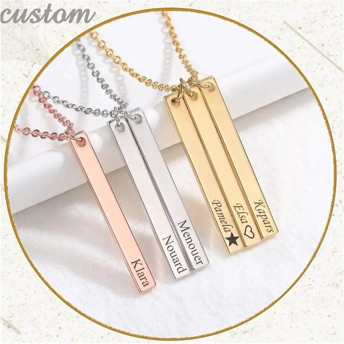 

Personalized Name Necklace Handwriting Bar Pendant Necklace Handmade Engrave Mix Bar Necklace for Women Fashion Jewelry Gifts