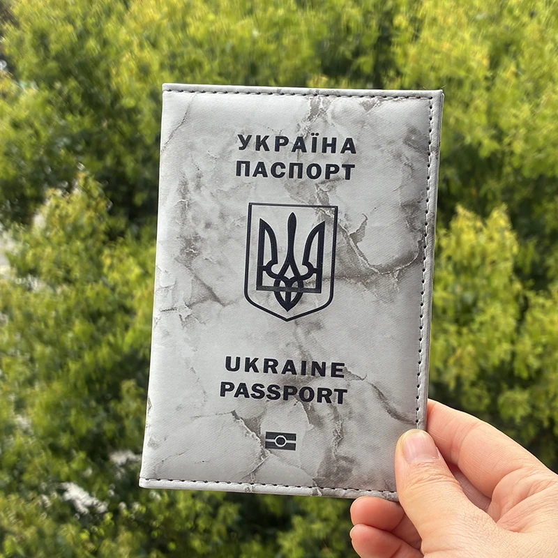 

Ukraine National Emblem Passport Cover Pink Marble PU Leather Passport Holder Case Travel Wallet for Women Men