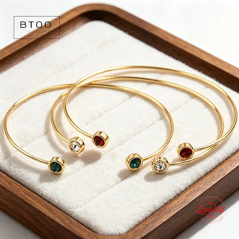 14K Gold Filled Cuff Bangle Bracelet W/ Round Zircon Adjustable Bangle Boho Charms Bracelets Bridesmaid Gift Women Jewelry