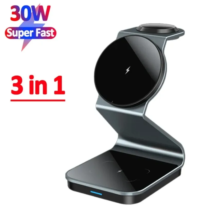 

Станция быстрой зарядки 30 Вт 3 в 1, магнитная подставка для беспроводного зарядного устройства для iPhone 12, 13, 14, 15, 16 Pro Max Mini Airpods iWatch 1-8