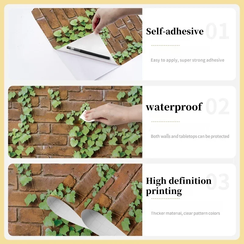 Retro Brick Pattern PVC Self-adhesive Wallpaper 10M Renovation Living Room Decoration TV Background Wall Sticker Home Decoration
