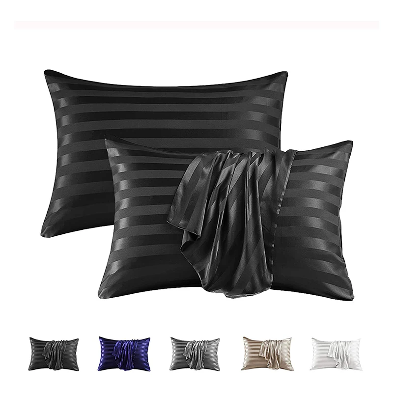 High-end Jacquard Stripes Pillow Cover Queen High-quality Imitation Silk Pillow Case King Size Home Pillowcases Envelope Closure