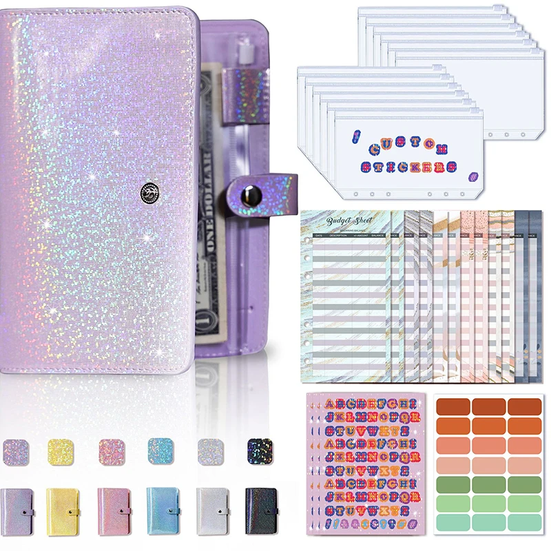 A6 Sparking Soft Leather Cash Envelope Binder Expenditure Budget Planner Pockets Notebook Creative Hand Account