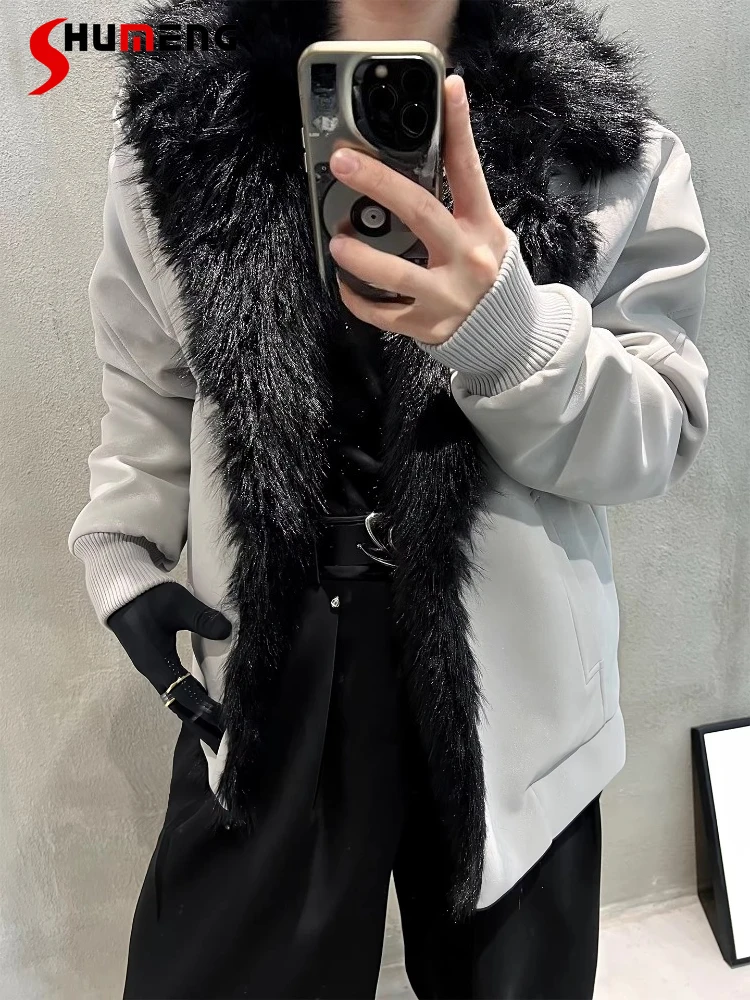 

Men's 2025 Winter Light Luxury High-End Faux Fur Collar Parkas Men's Fur Integrated Thickened Parkas Warm Faux Leather Jackets