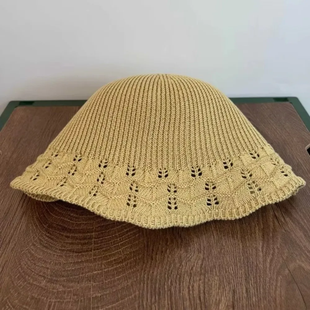 

New Wave Pattern Knitted Fisherman Hat Splicing Breathable Women Sun Hat Foldable Sun Protection Beach Hat Summer Sunshade