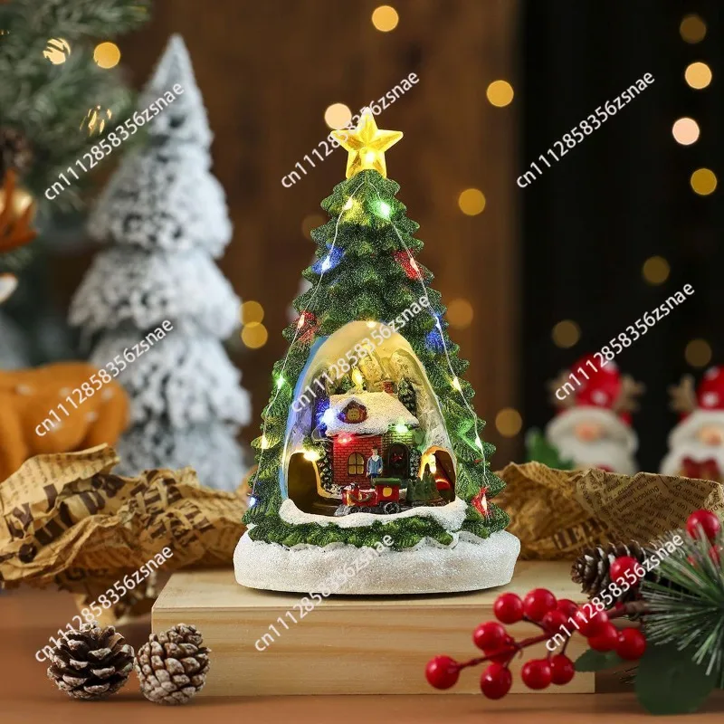Resin music rotating train LED music box music box night light Christmas ornament gift decoration