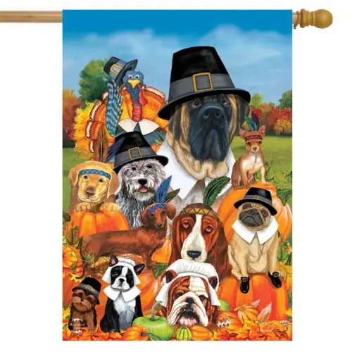 Dogs Thanksgiving House Flag Holiday Humor ; Briarwood Lane