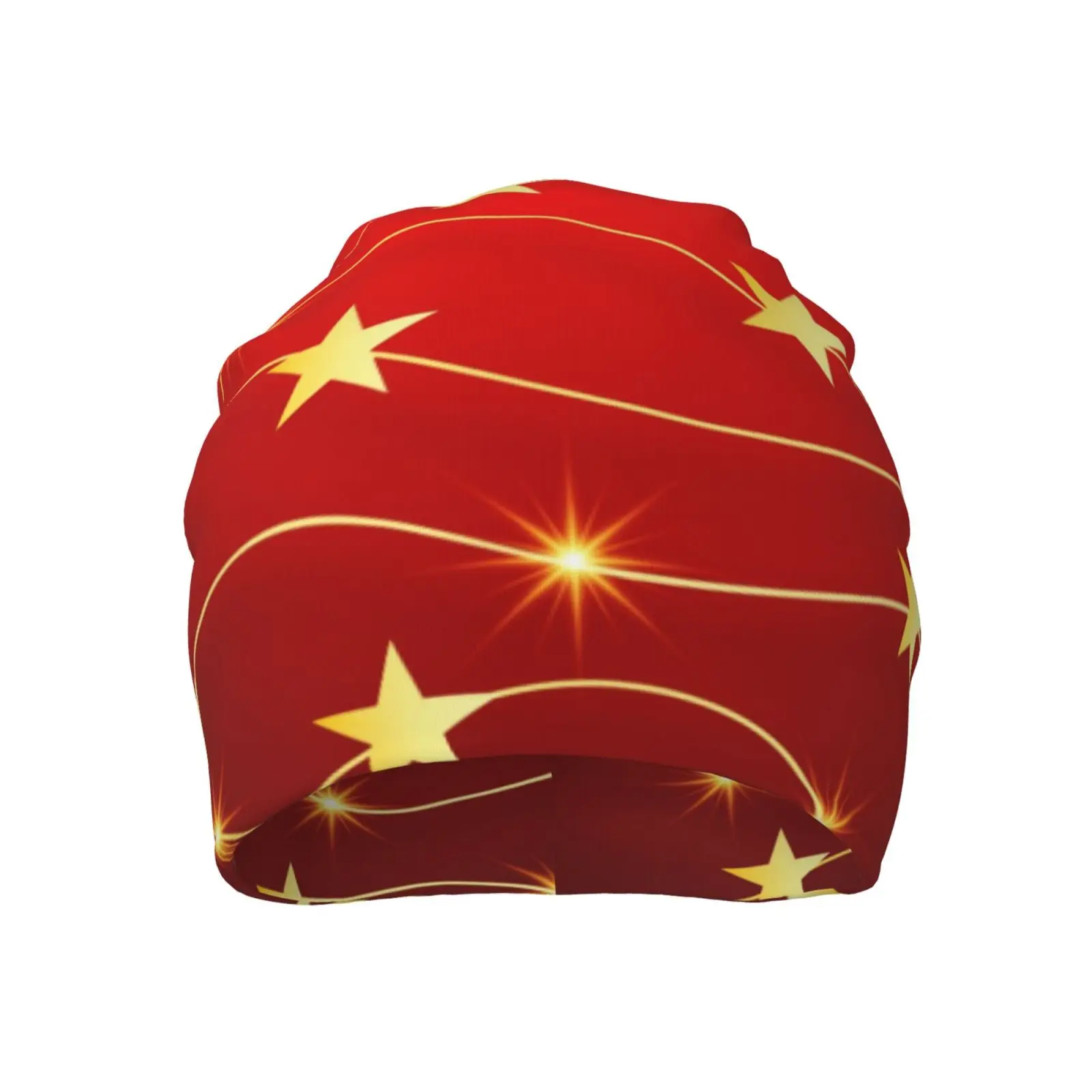 Red Background with Stars Christmas Knitted Soft Elastic Yarn Cap Loose Fitting Universal Chemotherapy Cap Cancer Headband