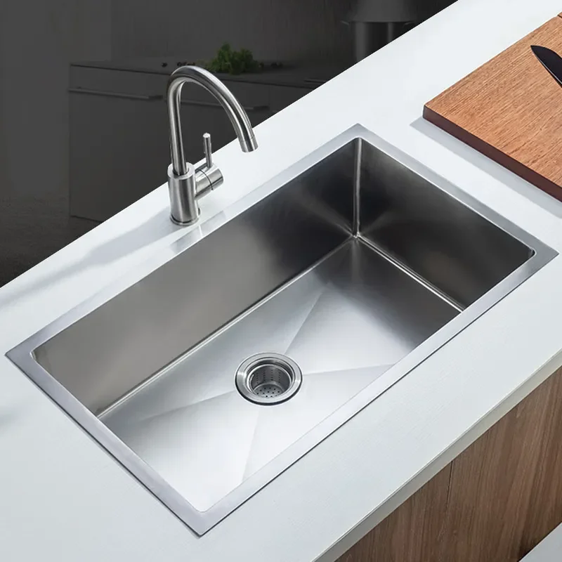 for 304 Stainless Steel Handmade Kitchen Sink Single Bowl Thickened Vegetable Washing Basin for Home Dishwasher Compatible