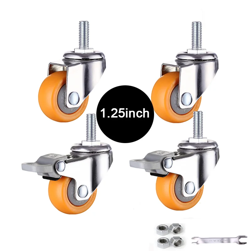 

New 4PCS 1.25inch Universal Wheels Wear-resistant Nylon Silent Furniture Casters for Crib Flower Stand Table w Brake/No Brake