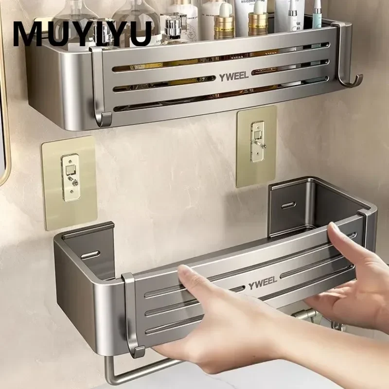 Bathroom Shelf No Drill Wall Makeup Storage 6.8cm Aluminum Alloy Shampoo Rack Organizer Shower Shelf Bathroom Accessories Ecoco