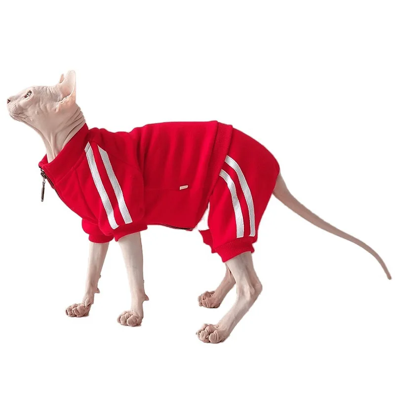 Sphinx Hairless Cat Clothes Autumn Winter Velvet Four-legged Devon Rex Clothes Anti-pinch Zipper Outfit Kitten Clothes