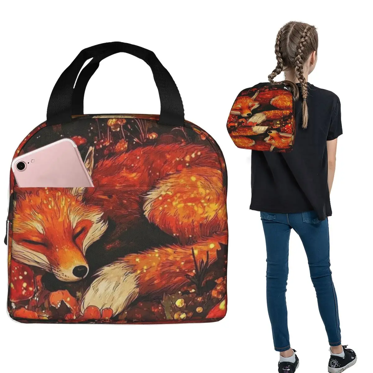 

Mysterious And Dreamlike Red Fox Insulated Lunch Bag for Women Kids Portable Food Boxes Thermal Lunch Box Tote