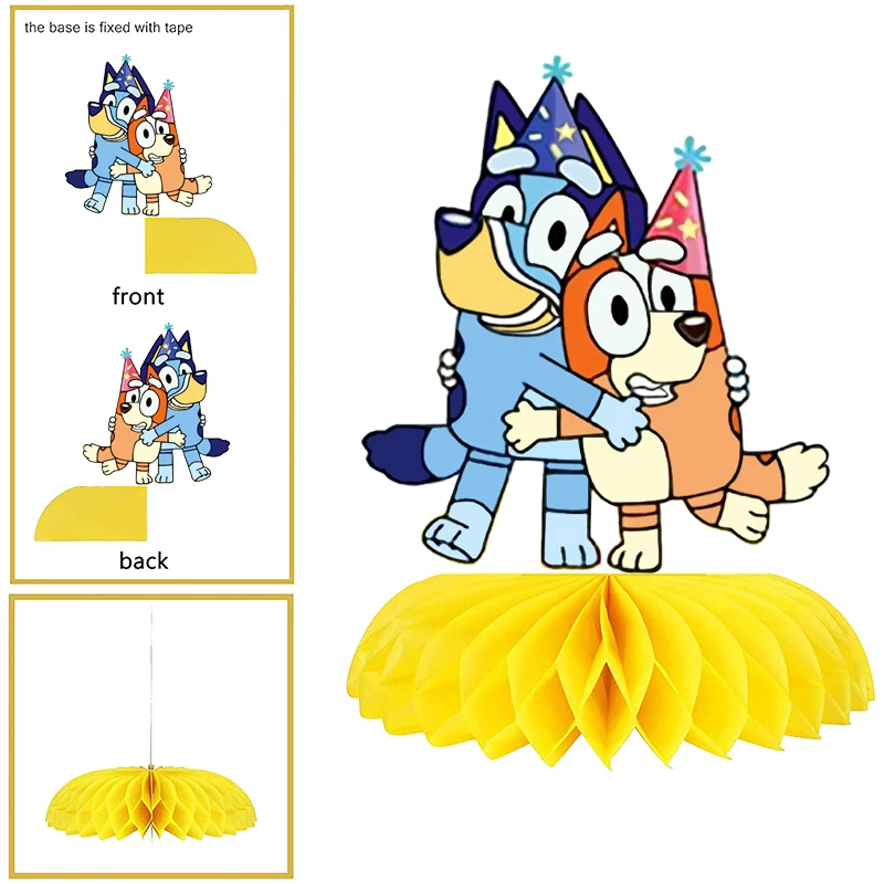 Bluey Bingo Themed Anime Figuren Dekorationen Kindergeburtstag Urlaub Party Desktop Wabenornamente