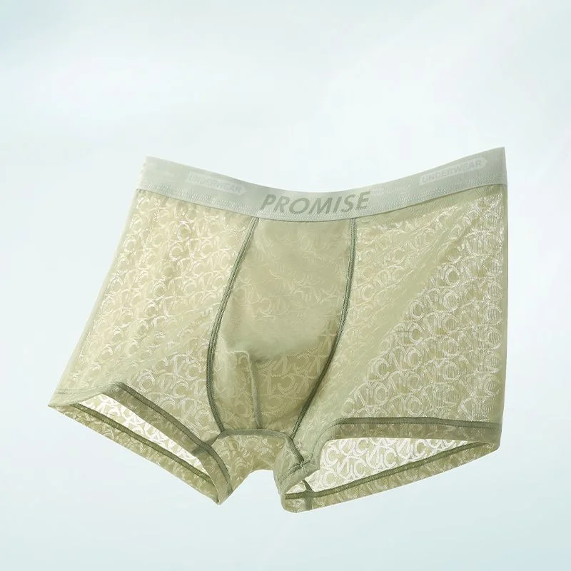 High-grade Ice Mesh Eyes Jacquard Men's Underwear Sexy Boxers Breathable Seamless Quick Drying Boxers with Thin Split Comfort