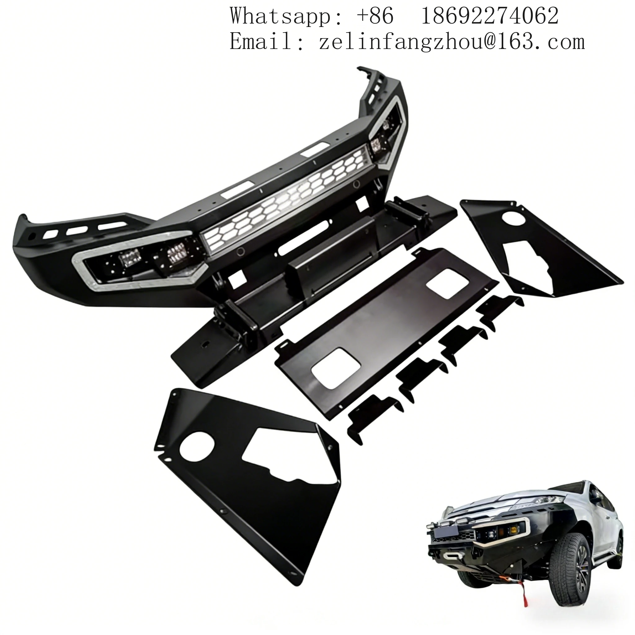 

QK Steel Front Bumper w/ Tow Hook Cut-Outs Fit For Pajero Sport 2020-2025 Off-Road Heavy Duty