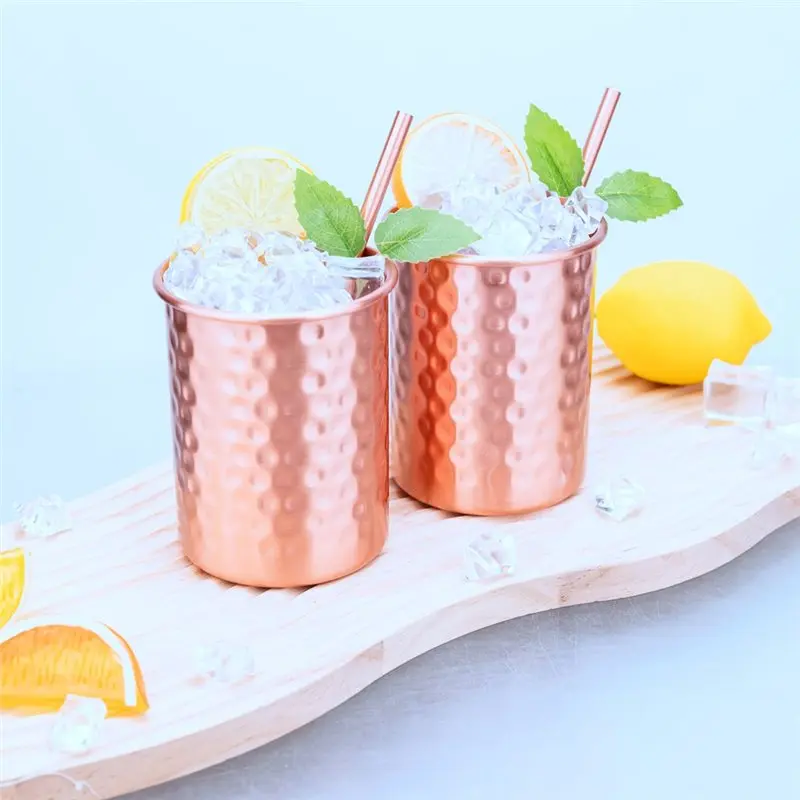 TFORU-2PC 400Ml Copper Color Stainless Steel Mug With Straw Drinking Cup