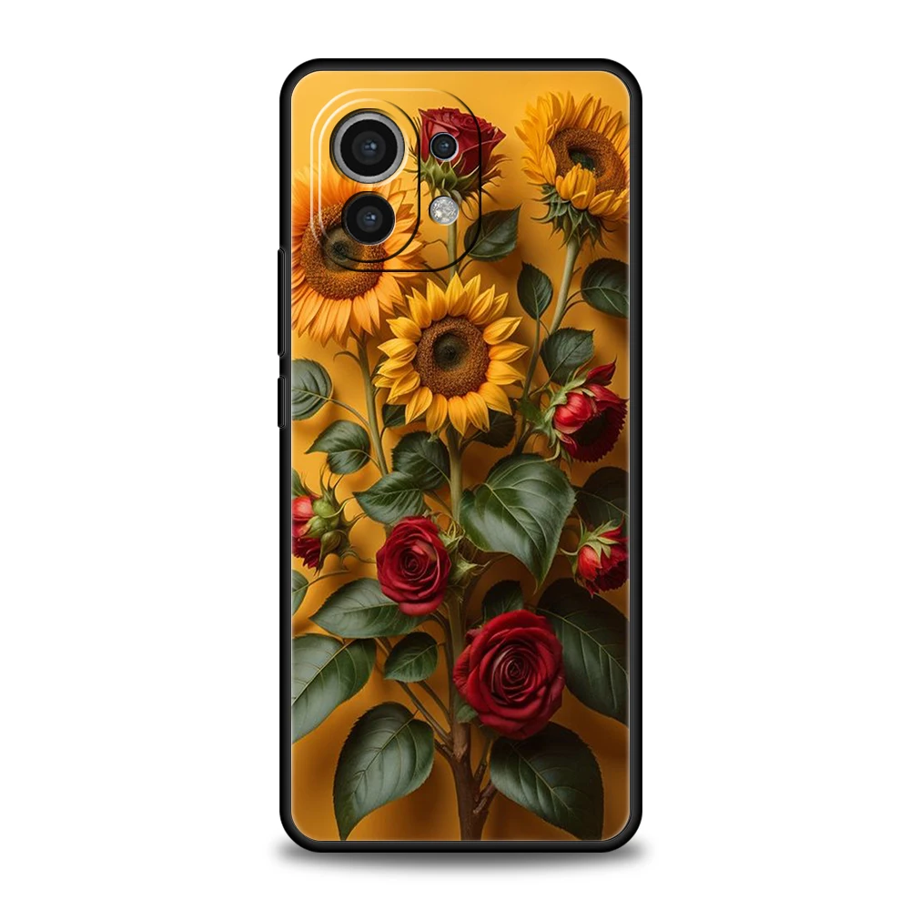 جراب هاتف عباد الشمس لـ Xiaomi Mi ، غطاء سيليكون لـ Mi 14 و 13 و 12 و 11 Ultra و 13T و 12T و Poco C51 و F3 و F4 و F5 و X3 و X4 ، NFC ، M3 Pro Lite ، 5G