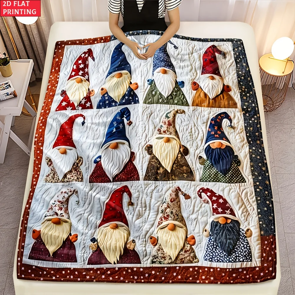 2D Flat 1pc Gnome Quilt Design Suitable for Sofa, Bedroom, Living Room, Bed, Couch, Chair Soft And Warm Blanket-Lightweight Flan