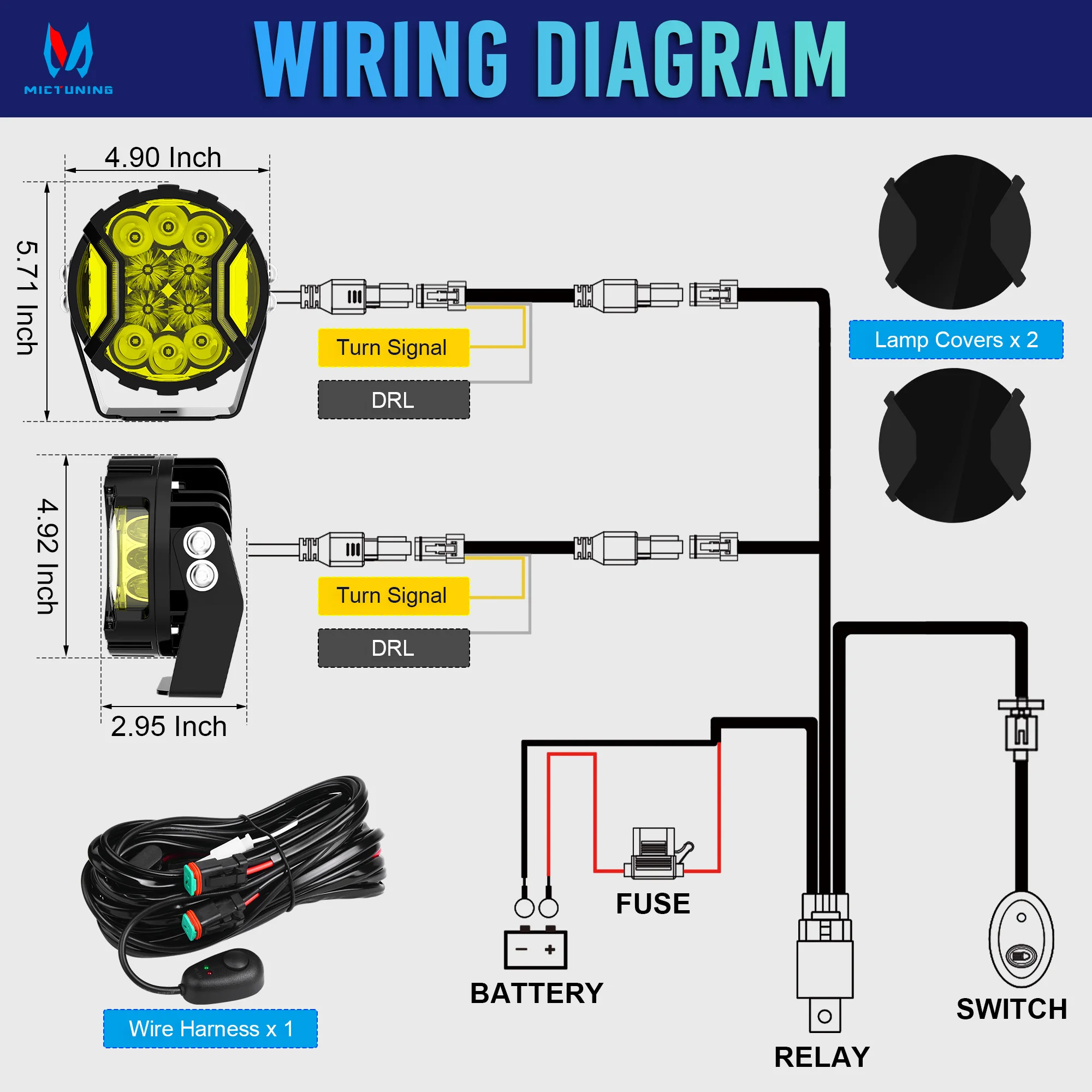 MICTUNING LED Round Light Pods,5 Inch Offroad Driving Side Shooter Lights,Fog Spot Flood Auxiliary Ditch Lamps IP68 Waterproof