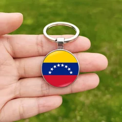 New Venezuela Flag Keychain Spain Emblem Map Glass Cabochon Pendant Metal Key Ring for Men