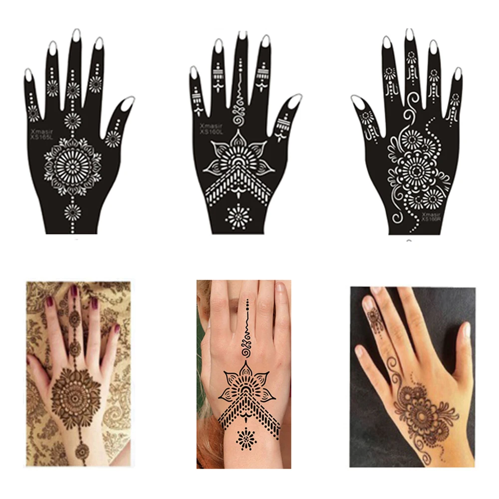 18 Sheets Henna Tattoo Stencil Temporary Body Art Sticker Glitter Tattoo Stencils Airbrush Template Girls Women Wedding Tool