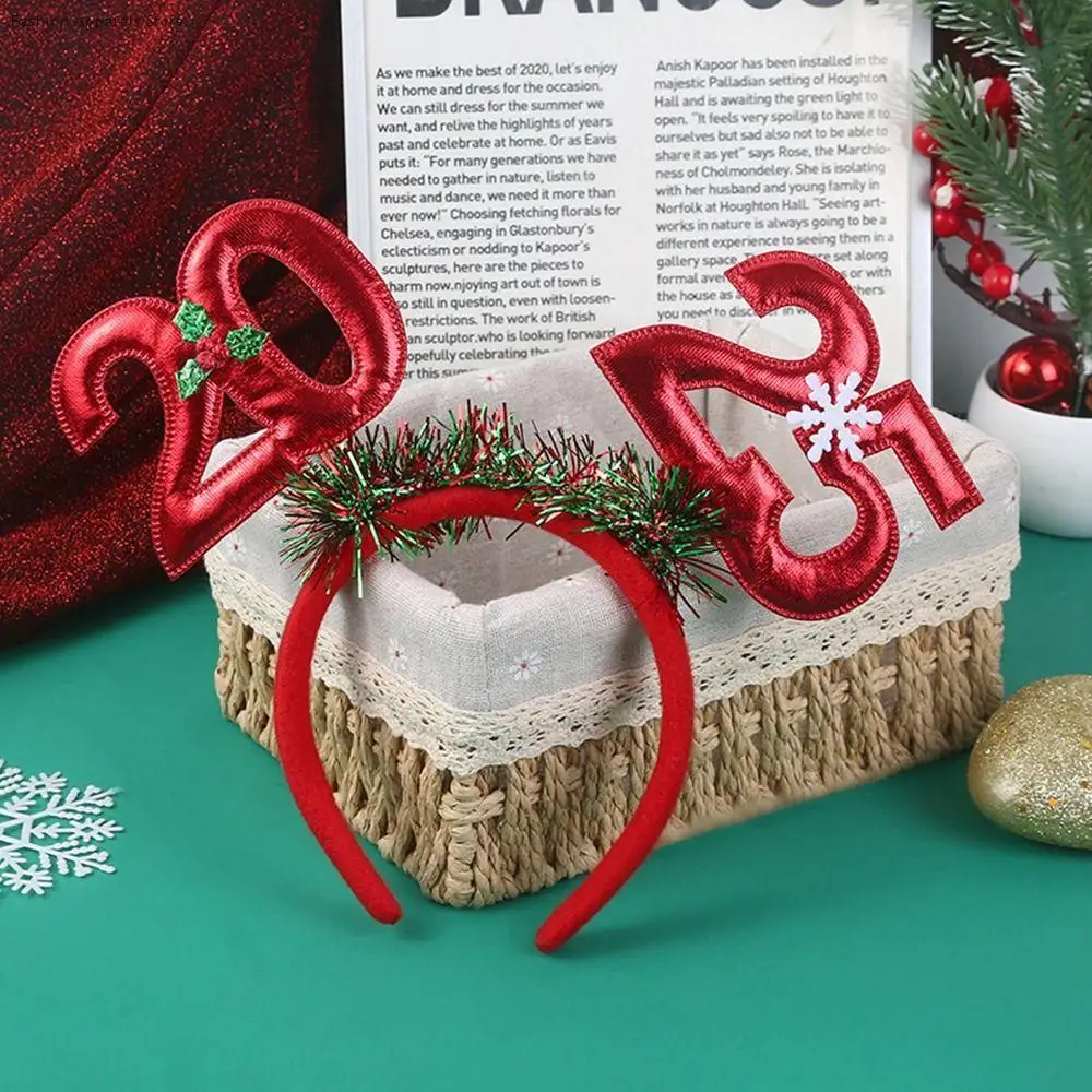 

Повязка на голову с блестками 2024, с Новым годом, пластиковый головной убор с буквами, Рождественский головной убор, Корона, обруч для волос, маскарадная вечеринка, новогодний головной убор