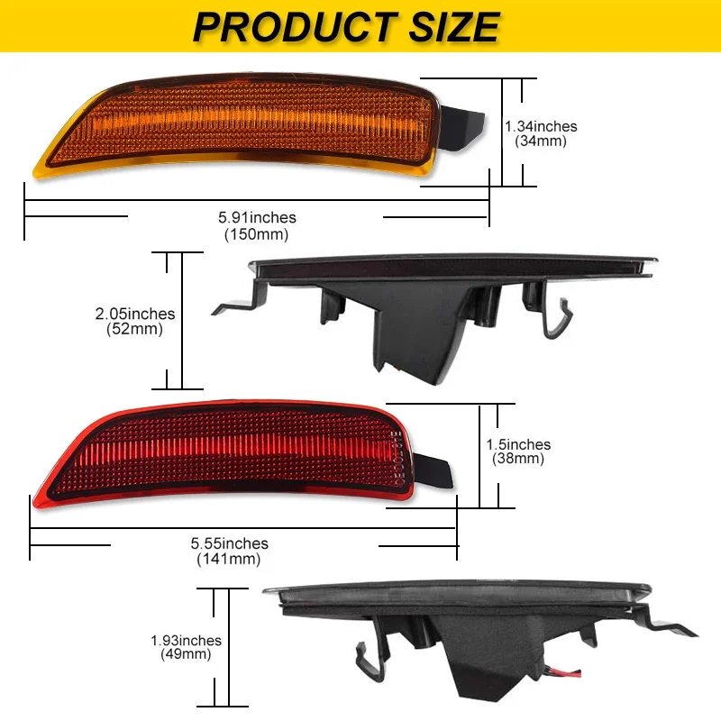 LED Side Marker Lights Assembly Smoked Lens for 2016-2023 Mazda MX-5 Miata ND Front Amber & Rear Red Fender Side Marker Lamp