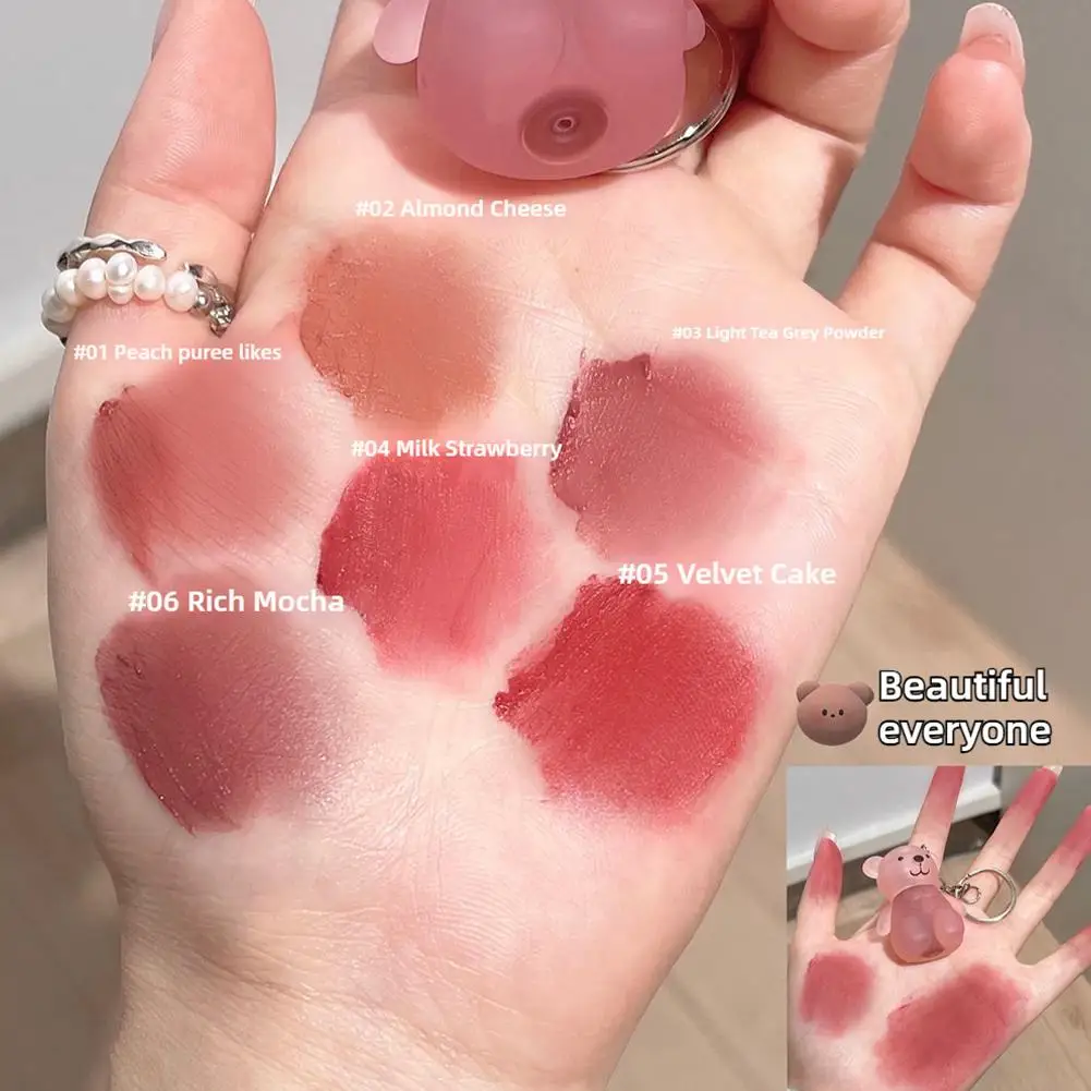 Color rico lápiz labial de larga duración textura ligera y sedosa diseño en forma de oso lindo juguetón a prueba de manchas maquillaje versátil