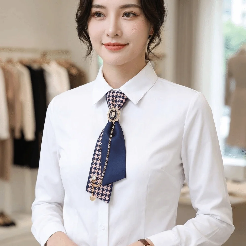 Fashion Y2K Preppy Necktie Rhinestone Chain Oval Plaid Bow Tie Adjustable Strap Multiple Colors Decorative Neck Tie Daily Wear