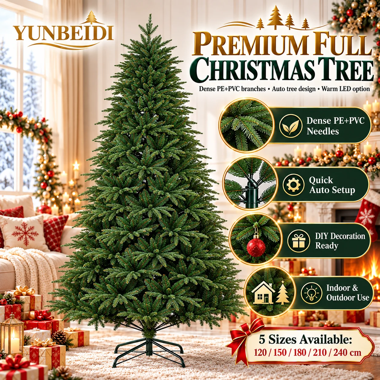 Artificial Christmas Tree PE&PVC Encryption with LED Light High-Grade Exquisite Xmas Tree 120CM-240CM Home Party Christmas Decor