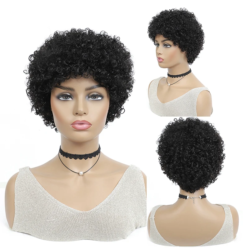 Brown Color Short Curly Human Hair Wigs African American Full Machine Made Wigs For Black Women IJOY Remy Cheap Human Hair Wigs