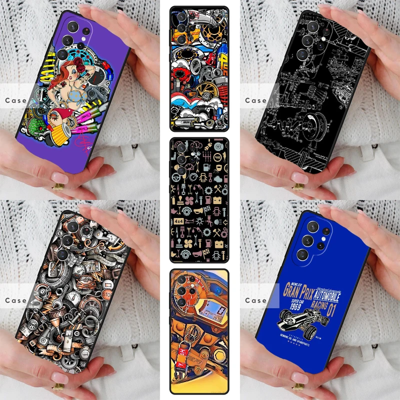 Automobile Spare Parts Car Engine TPU Phone Case for Samsung Galaxy S26 S25 S24 S23 S22 S21 S20 Note10 Plus FE Ultra Cover