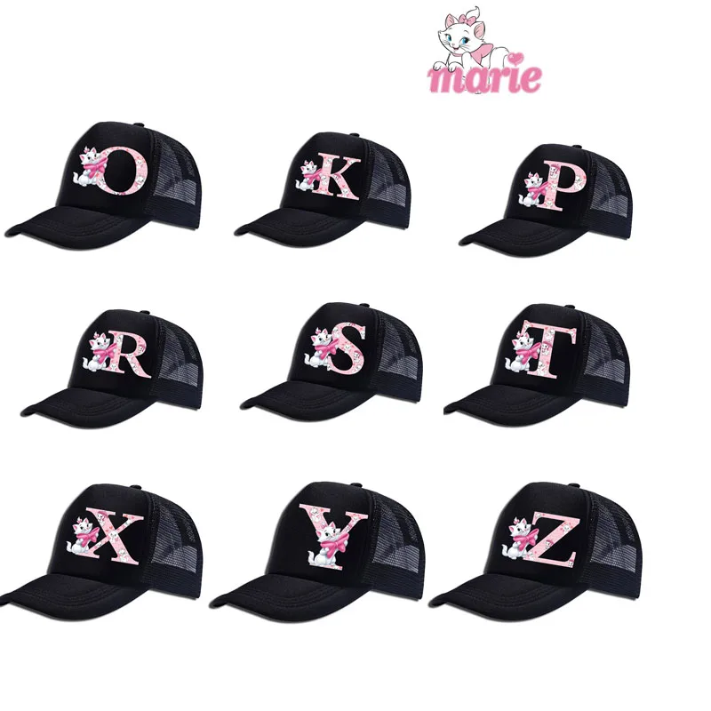 The Aristocats Marie Cat A-Z 26 English Letter Girls Baseball Caps Cartoon Hat Children Kids Casual Hat Peaked Cap Birthday Gift