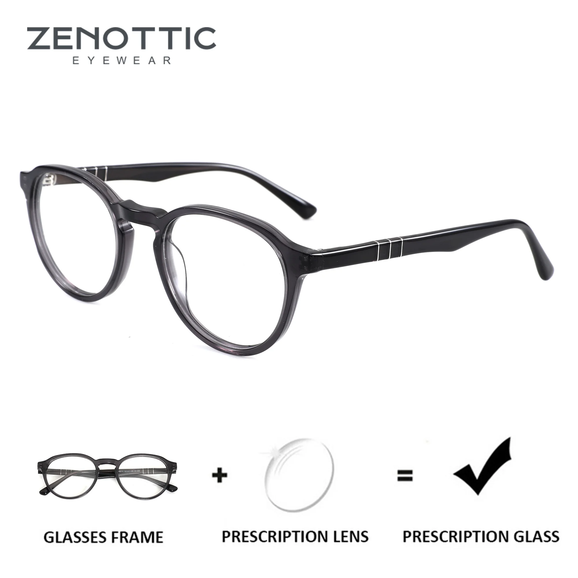 ZENOTTIC, lunettes de vue rondes en acétate, taille S, avec verres progressifs et prescription optique personnalisée, pour femmes et hommes.